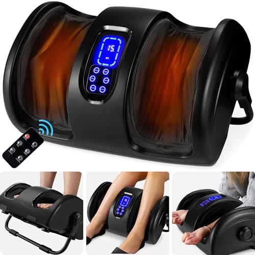 Best Choice Products Shiatsu Foot Massager with Heat for Plantar Fasciitis & Neuropathy, Kneading Foot & Calf Massager with Remote, 360° Adjustable Handle, Rolling & Compression Massage - Black