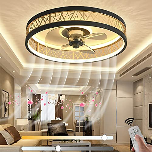 VOMI LED Ceiling Fan Quiet Ceiling Light with Remote Control Dimmable, 54W Fan Ceiling Lamp Children's Room Invisible Fan Ceiling Light Black Gold Fan Light, for Living Room, Bedroom