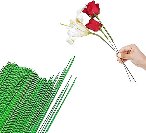 Alambre de Tallo Floral,100 PCS Verde Alambre de Floristería Alambres de Tallo de Alambre Grueso Lacado para Flores Artificiales Decoraciones Ramo de Boda Artesanías 40CM 22#