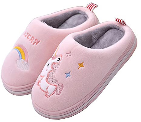 Pantofole Bambina Inverno Caldo Peluche Pantofole da Casa Antiscivolo Morbido Pantofole Cartoon Home Scarpe da Unicorno Rosa, Taglia 31/32 EU=32/33 CN