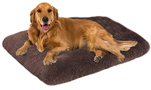 Danchen Ultraweiches großes Hundebett, 70 x 50 x 8 cm, hochwertiges warmes Plüsch-Hundekissen, abnehmbar, waschbar, rutschfest, beruhigendes Hundebett, braun