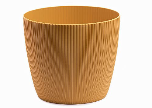 Home Garden Ornaments Decorative Small Plant Pots Indoor – Striped Indoor Plant Pot for Home and Garden (Diameter 13.5cm, Mustard)