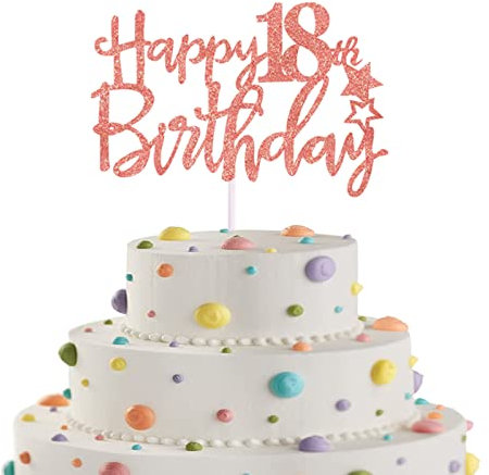 Happy 18th Birthday Cake Topper in Glitter Card,Happy Birthday Cupcake Toppers Rose Gold 18th Birthday Party Decor,Glitter Cake Decoration for Birthday Anniversary Party Decorations(18th, Rose Gold)
