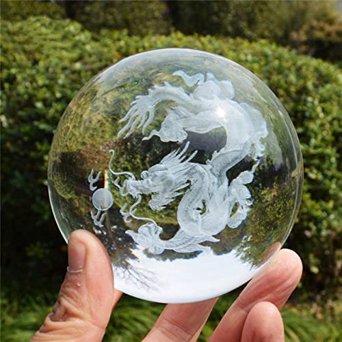 VVW&LIU 3D Gravierte K9 Kristall Dragon Balls Reines Weißes Glas Fengshui Dragonballs Briefbeschwerer Für Heimdekoration Foto Requisiten,Andere,60mm