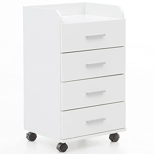 Rollcontainer WL5.748 40 x 70,5 x 33 cm Weiß | Schreibtisch-Container Rollschrank 4 Schubladen | Moderner Schubladencontainer mit Rollen | Standcontainer Bürocontainer Beistellcontainer