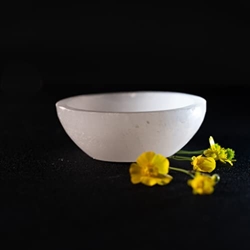 HEIMTEX Selenit Kristall Schüssel, Kristall Reinigungsschale Selenite LadeSchüssel Polierte Selenit Schüssel Kristallschale Runde Selenitschale (8 cm)