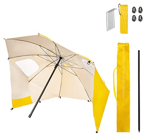 Amiaire Sombrilla de playa - Sombrilla de playa de 180 cm diámetro– 3 Posiciones - Protección UV, antiviento y transpirable de aluminio- Incluye Bolsa de viaje (Amarillo).
