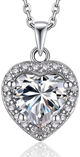 MomentWish Halskette Damen Herzkette, 1 Karat Moissanite Kette für Damen mit Haloanhänger Glückskette Diamant Anhänger mit Geschenkbox Geschenk für Frauen Freundin