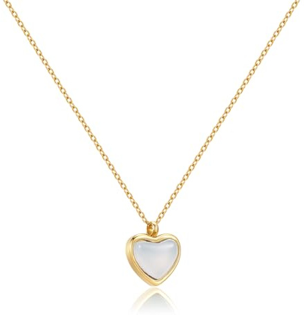 Joxevyia Carnelian Crystal Heart Necklace Raw Stone Healing Crystals Dainty Heart Gemstone Gold Pendant Necklace Anniversary Birthday Valentines Gift for Her, 16.8 inches (with 2 inch extender), Metal