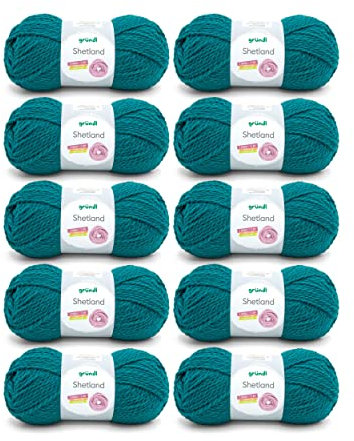 Gründl Wolle Shetland - Dicke Wolle zum Häkeln und Stricken - Winterwolle - Weich und wärmend - 80% Polyacryl, 20% Wolle - 10 Knäuel 100 g / 170 m - Nadelstärke 7-8 - petrol