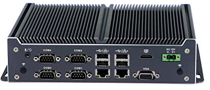 HUNSN Fanless Industrial Computer, IPC, Mini PC, J1900, Windows 11/ Linux Ubuntu, IX08, 4 x Input 4 x Output GPIO, 6 x COM, 2 PIN Phoenix, HDMI, VGA, 2 x LAN, SIM Slot, 8G RAM, 512G SSD
