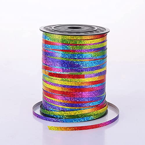 Chexin 500M Geschenkband in Glänzendes Regenbogen,Ringelband, Ballonband, Polyband Deko Band für Geschenkverpackung Ballonverschlüsse Geburtstag Hochzeits Weihnachten Basteln Floristen Party Deko