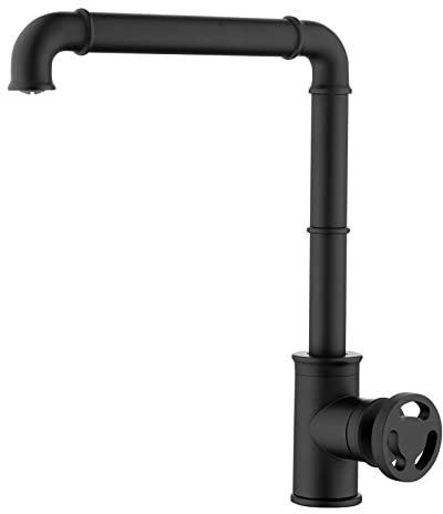 Robinet d'évier de cuisine industriel noir mat, robinet de cuisine en laiton mitigeur monotrou, robinet d'évier pour ferme, mitigeur de cuisine, robinet rotatif à 360 °