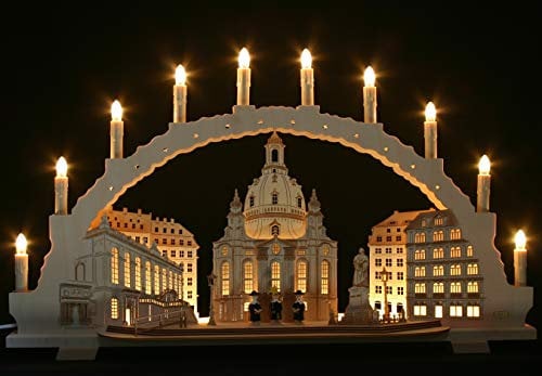 Großer Schwibbogen 70cm, Frauenkirche Dresden, LED- Innenbeleuchtung, 10 Kerzen, Handarbeit Erzgebirge