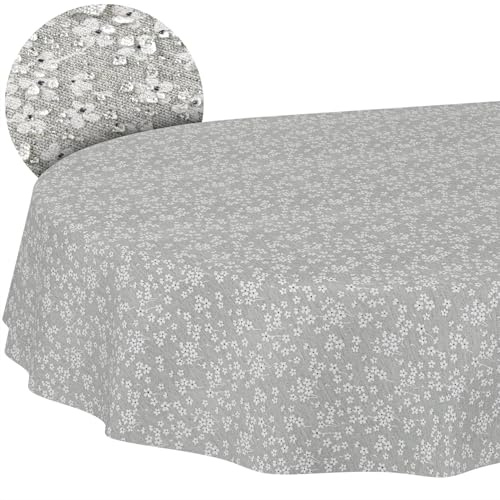 Stoff Tischdecke Tischwäsche Textil Tischtuch Baumwolle Polyester Gewebe abwaschbar pflegeleicht, in rund oval eckig Violen Grau Oval 200x140cm Schnittkante
