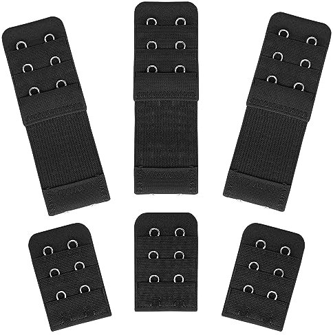 Lusofie 6 Stück BH Verlängerung 2 Haken 3 Reihen BH Träger Verlängerung Weich und Bequem Elastische BH Verschluss Verlängerung für Damen Bra Extende (Schwarz)