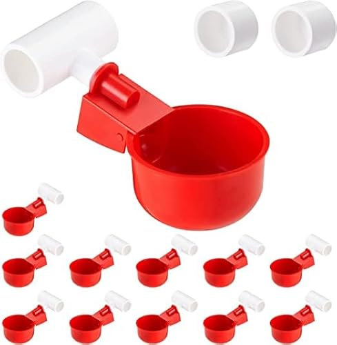 Hühnertränke 12 Stück Hühnerwasserspender mit PVC-Abschlagstücken,1/2 Automatischer Hühner Geflügeltränke Hühnerwasser Becher,DIY Wassertränke Hühner Geflügeltränke für Vogel,Wachtel,Taube,Huhn