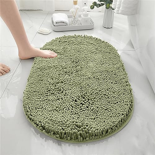 Mateju Chenille Badezimmerteppich rutschfest, Weich Elliptisch Badteppich Badematte Saugfähige Badvorleger Maschinenwaschbare für Badewanne Dusche Toilette (50 * 80CM,Salbeigrün)