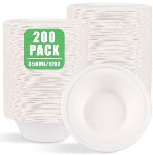 FWEEK 200 cuencos desechables para sopa, 350 ml, cuencos de cartón, compostables, para fiestas, bodas, picnics