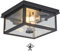 Adjustable Motion Sensor Ceiling Light Fixture Outdoor Modern Design of Squares Flush Mount 2-Light Textured Black Fixture with Clear Glass for Your Porch,Garage,Patio,Hallway,Front and Back Yards