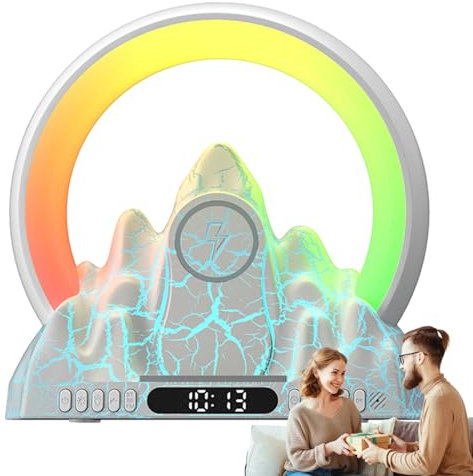 Aizuoni Wireless LED Bedside Table Lamp - Atmosphere Flame Effect Light | Wireless Speaker Alarm Clock for Bedroom, Home, and Living Room