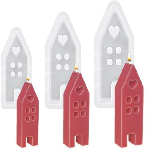 XQMMGO Pack of 3 Silicone Moulds Casting Moulds with Epoxy Resin Houses, for Scented Candles, Cakes, Soaps