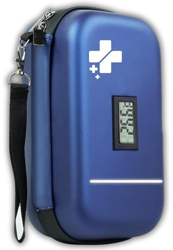 24h Insulinkühler, Reiseetui, TSA-zugelassen, Medikamente, Diabetiker, Kühler für Reisen, mit Thermometer, Temperaturanzeige, Kühltasche mit 2 Kühlakkus (Marineblau)