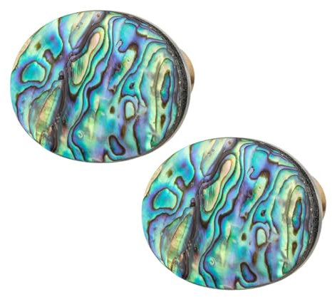 mookaitedecor Abalone Shell Crystal Stone Drawer Knobs with Screws Set of 2, Oval Shaped Stone Pulls Handle for Dresser Cabinet Cupboard Furniture Rainbow Colourful Knobs Decorative Home Decor