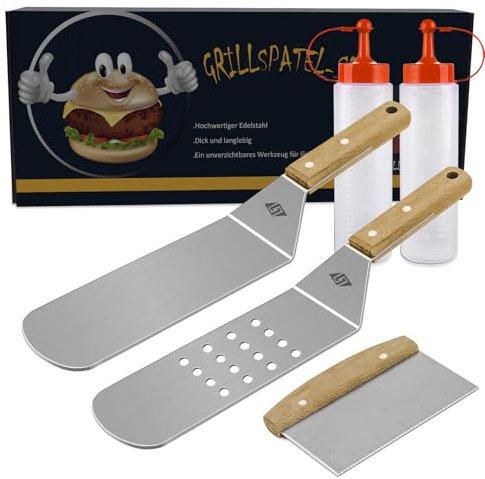 Plancha Spachtel, Plancha Grillspachtel Set, Grillbesteck-Set aus Edelstahl,Plancha Zubehör für Plancha Grillplatte, Geschenke für Männer