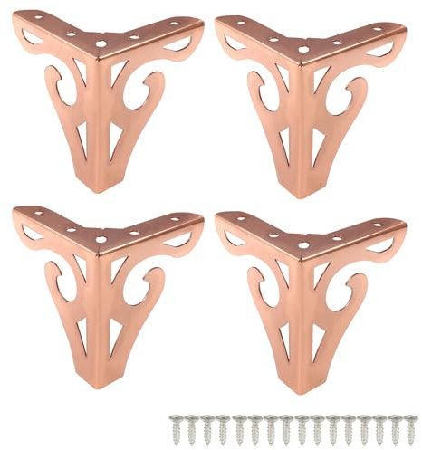 Piutouyar 4 Inch/10cm Hollow Out Furniture Legs Set of 4, Rose Gold Artistic Metal Sofa Cabinet Legs, Modern Triangle Couch Feet Metal Furniture Legs Feet for Cabinet Cupboard Table Bookcase Wardrobe
