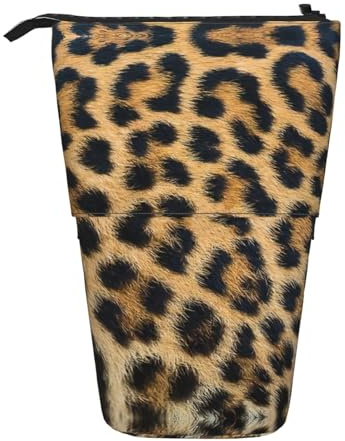 EdWal Rough Leopard Print Stand Up Teleskop Federmäppchen Niedlich Federmäppchen Schreibwaren Stifteetui Kosmetiktasche, Schwarz , Einheitsgröße, Taschen-Organizer