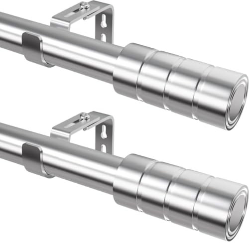 2 Stücke Gardinenstange Ausziehbar Vorhangstange Verstellbare Länge Gardinenstange Edelstahl Curtain Rod für Wohnzimmer, Schlafzimmer Fenster, Ø25mm, 60-165cm(Silber)