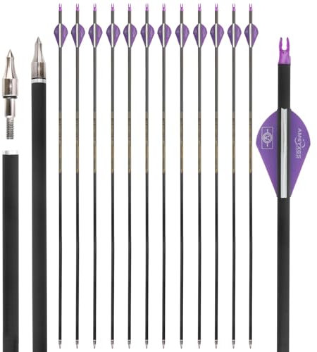 Bogenschießen Pure Carbon Pfeile Spine 300 350 400 500 600 Jagdziel Übungspfeile 32 Zoll Schießpfeil für Recurvebogen Compoundbogen (2 lila 1 weiß, 6pcs Spine 400)