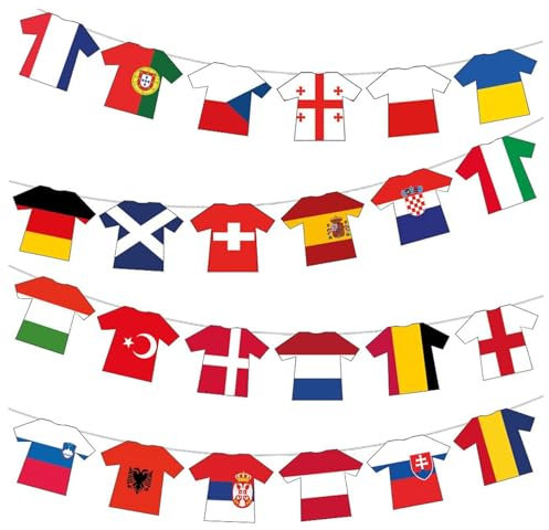 AYNKH 2024 Euro Football Championship Flags Bunting, 24 International Country Flag Banner Hanging Pennant Decorations, Suitable for Party Clubs Squares Restaurants Garden, Creative Clothing Shape