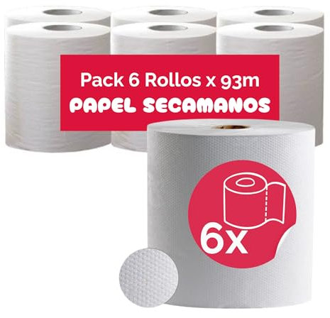 Lot de 6 rouleaux de papier essuie-mains double couche extra gaufré Blanc 310 rouleaux de papier 93 m