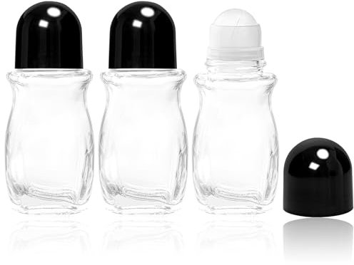 3 Pièces Roll on Vide, 50ml Rechargeables En Verre Déodorant Roll-on Bouteilles Vide, Flacon Vide Huile Essentielle Avec Rouleau à Billes et Capuchon, Pour Les Huiles Essentielles Aromathérapie, Noir