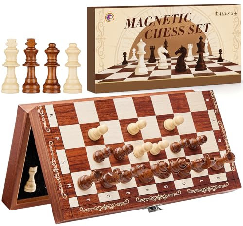 Mystooy Magnetisches Schachspiel aus Holz,Klappbares Reise Schachbrett,Tragbares Schach Holz,Brettspiel für Kinder und Erwachsene Reisen(29x29cm)