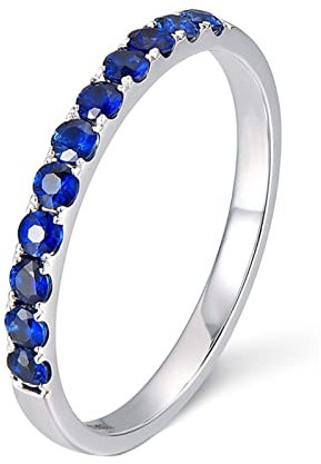 Bishilin Weißgold Ring mit Saphir Damen, Ring Weißgold 750 18k Echt Schmal mit Saphir Bandring Eheringe Verlobungsringe Nickelfrei für Frauen Größe59 (18.8)