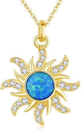 REDSUN Sonne Kette 925 Sterling Silber Opal Kette Gold Anhänger Kette Blue Opal Sonne Anhänger Halskette Sonnen Schmuck Geschenke für Damen Mädchen