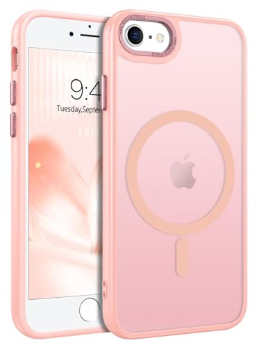 GaoBao Cover Magnetica per iPhone SE 2022/iPhone SE 2020/iPhone 8/7, [Compatibile con MagSafe] Custodia Traslucida Opaca Protettiva Sottile Antiurto Retro Resistente Anti-Scivolo Case 4,7, Rosa