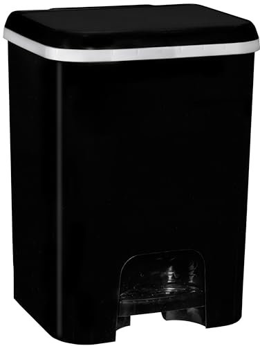 Hummelladen Mülleimer Treteimer 20 Liter eckig 31x28x40cm Schwarz Kunststoff - Pedal zum Öffnen und Schliessen - Küche Pedaleimer Papierkorb Eimer Abfalleimer Abfallbehälter Mülltonne Müll Mistkübel