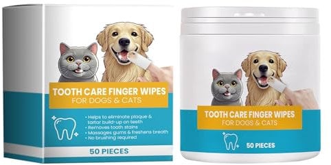 Finger Wipes for Dogs Teeth - 50X Dog Finger Toothbrush | Reduces Plaquee & Freshens Breath | Bad Breath Eliminator Pet Supplies | Teeth Cleaning Finger Wipes for Dogs & Cats | Pet Grooming Wipes Set