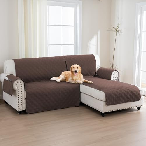 BellaHills 100% Wasserdicht Couch Überzug L Form (205cm) wasserdichte, Reversibe Sofa Cover L Shape, Sofabezug Ecksofa U Form Waschbar, Braun