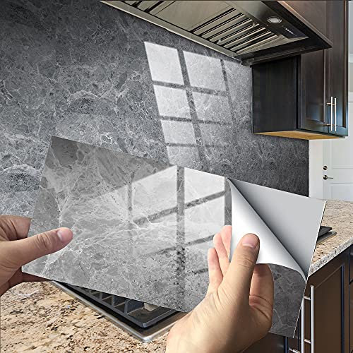 HORIWE Lot de 32 autocollants pour carrelage mural marbré - 32 x 6 pouces - En PVC - Papier peint autocollant - Autocollants muraux imperméables - Pour cuisine, armoire, meubles, table