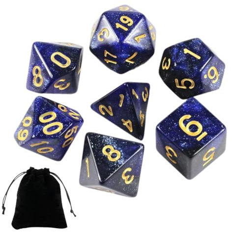OUDQFCJ 7 Stück DND Dice Polyedrisches Würfel Set für Dungeon und Dragons MTG RPG D&D (D20, D12, D10, D%, D8, D6, D4) (blau schwarz)