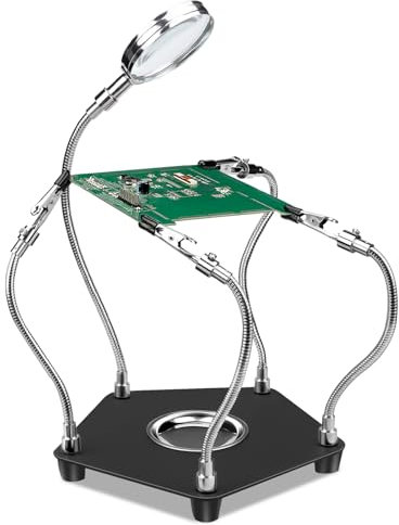Lytool Soporte para Soldar con 3X Lupa, Tercera Mano Soldadura con 4 Piezas Pinzas de Cocodrilo Soldadura Herramienta para Soldar y Hacer Joyas