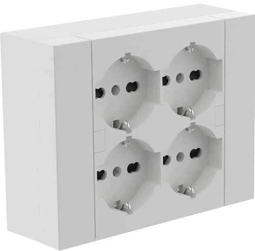 Electraline 22016 Regleta de Pared Cuadrada de 4 plazas universales, con Caja de Soporte para instalaciones Superficiales, Compatible con Todas Las Cajas empotrables de 3 plazas (mampostería o Yeso)