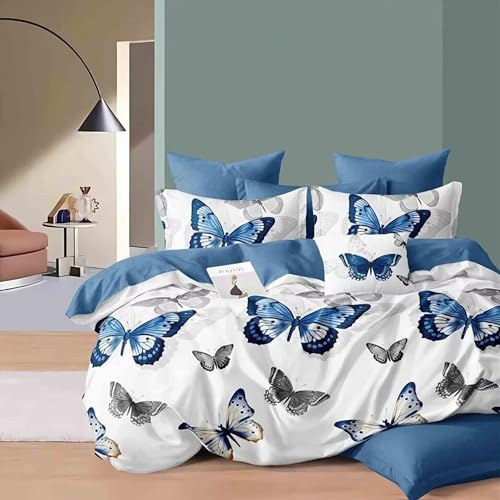 Samimi Collection Duvet Cover Set. Duvet Cover, Fitted Sheet, Pillow Case (White and Blue, King (U.K. Standard))