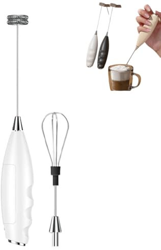 Mousseur à lait portatif à piles avec 2 fouets en acier inoxydable, machine à mousse réglable, outil mélangeur de boissons pour café, latte, chocolat chaud, œuf