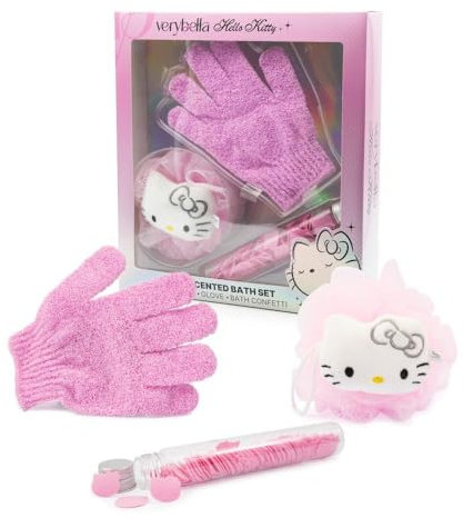 Verybella - Hello Kitty Bad-Set, Beauty-Produkte im Badezimmer, enthält Seifenkonfetti, Badeschwamm und Waschhandschuh, schön und duftend zu jeder Zeit